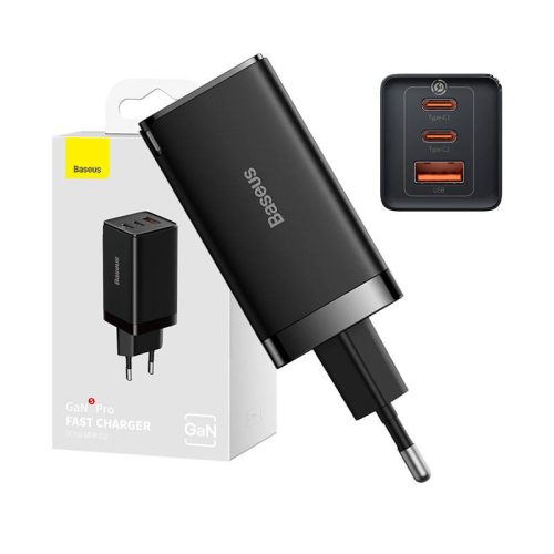 Baseus GaN5 Pro 2xUSB-C + USB gyorstöltő, 65W (fekete)