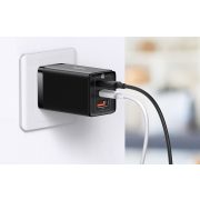 Baseus GaN5 Pro 2xUSB-C + USB gyorstöltő, 65W (fekete)