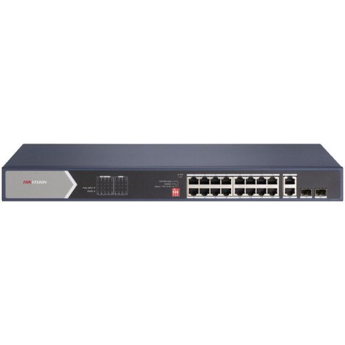 Hikvision DS-3E0520HP-E 20 portos Gbit PoE switch (225 W); 12 PoE+ / 4 HiPoE / 2 RJ45 + 2 SFP uplink