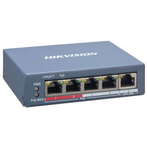 Hikvision DS-3E1105P-EI/M 5 portos PoE switch (45 W); 4 PoE + 1 uplink port, menedzselhető