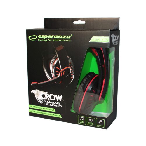 Esperanza Crow Red EGH330R Gamer fejhallgató